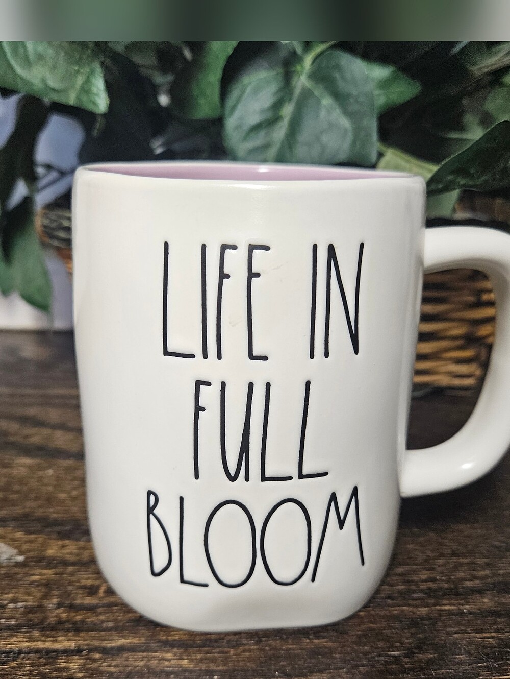 White Ceramic Mug with Lilac Interior - "Life In Full Bloom"